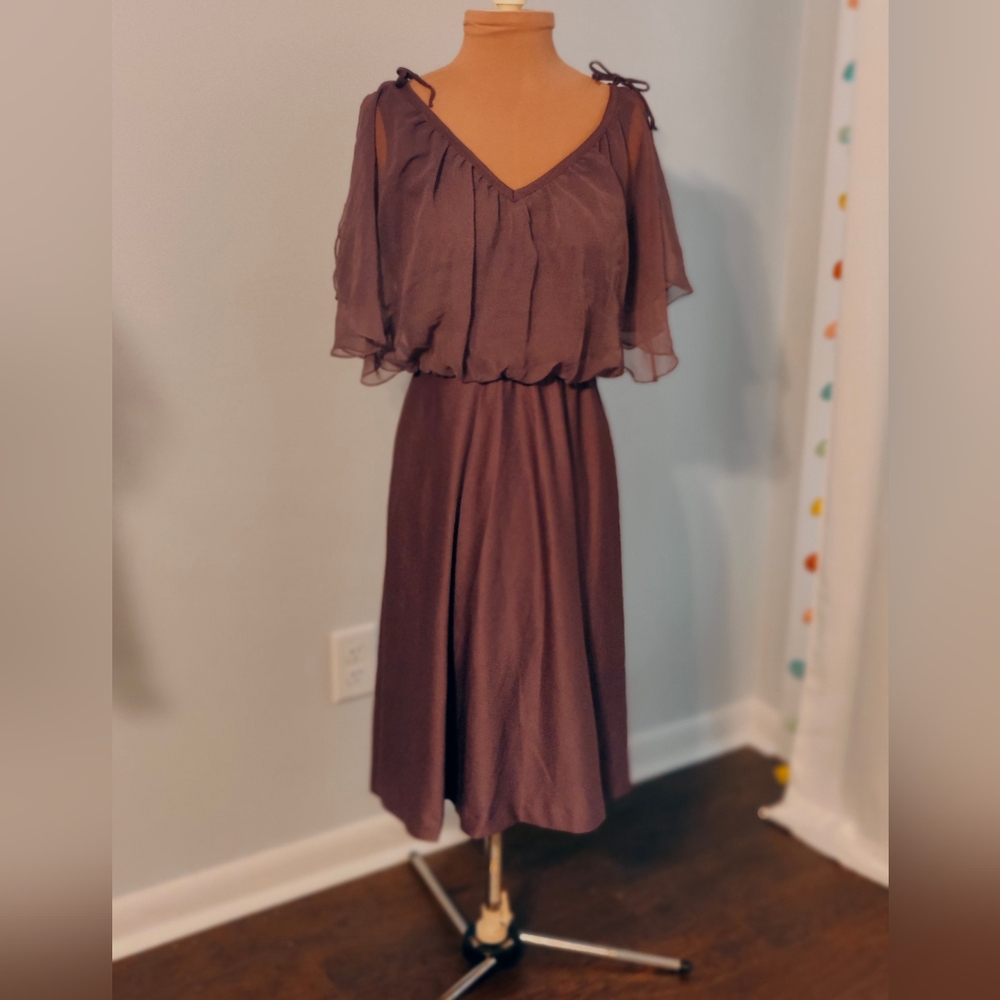 floaty  fairy dress chiffon shoulder cape Spring  shoulder bows slinky vintage - Picture 2 of 6